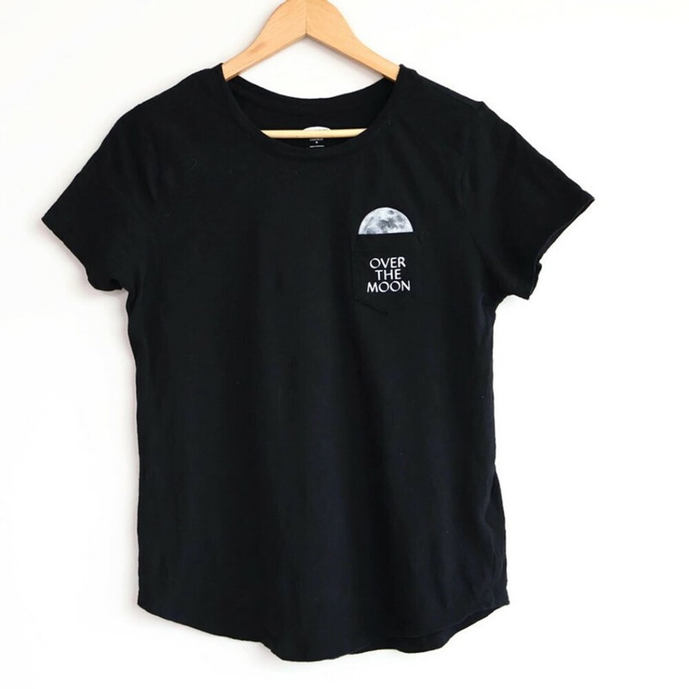 Womans Black Tee-Shirt -  Over The Moon - Size M